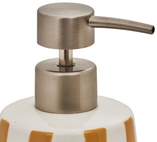 Zeepdispenser Keramiek Tarwe - 17.3 cm – Badkamer & Keuken Accessoire – Geel - Zeeppomp - Hervulbaar - Gele Strepen - Keramisch