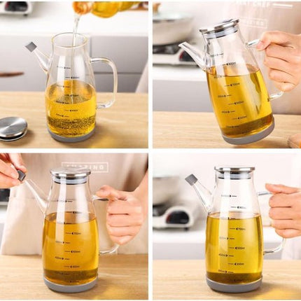 Classic Borosilicate Glass Oil Bottle with Lid and Rubber Base - Dressing Holder for Glass Vinegar - 600ml