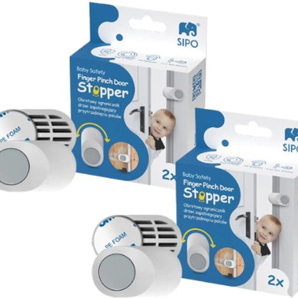 SIPO deurstopper voor kinderen met vingerbeveiliging, 3M zelfklevend, wit, 2 stuks