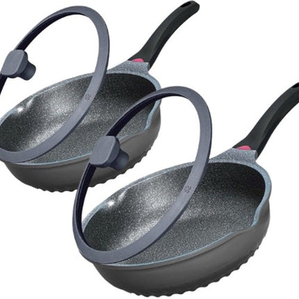 Hakal pannenset met hapjespan 30 cm en 3-in-1 wokpan 28 cm, glazen deksels, inductie