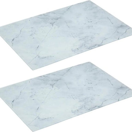 Snijplank rechthoek wit met marmer print 40 x 30 cm van glas - 2x - Serveerplank - Broodplank