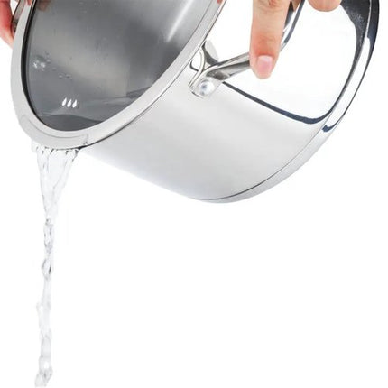 Rvs kookpan 24 cm, 5,8 liter, met glazen afgietdeksel en maataanduiding