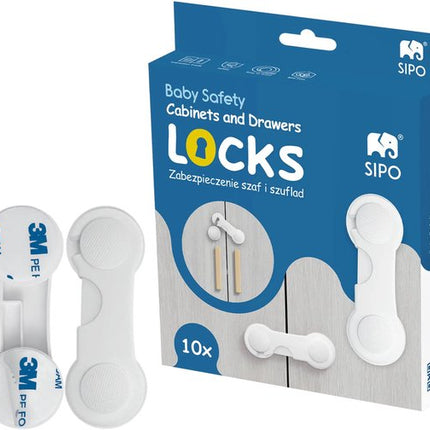 SIPO Kast- en Ladebeveiliging - Babyproof Sloten Set - Smart Lock of Snap-Lock - Set van 6 per doos - Snap-Lock kast- en Ladesloten - Set van 10 per doos - Kinderbeveiliging met 3M Tape - Wit