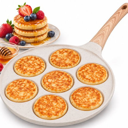 Hakal Pannenkoekenpan 7 Vaks – Ø26 cm – Pancake Pan met Anti-aanbaklaag – Voor Mini Pannenkoeken, Eieren & Snacks – Crème/Wit