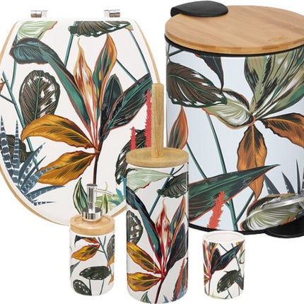 Palawan Badkameraccessoiresset - 5-delig Complete Badkamerset - Toiletaccessoires - Toiletbril - Toiletborstel - Zeepdispenser - Tandenborstelhouder - 3L Soft-Close Pedaalemmer - Multicolor Design
