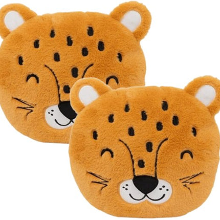 Panter dierkussens voor kinderen, set van 2, geel, pluche, 30 x 11 x 30 cm