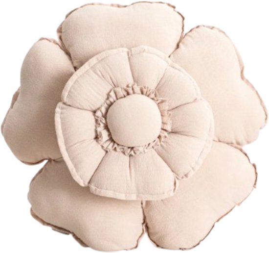 Homla - Kussen - Sierkussen - Woonkamerkussen - Bloemvormig Katoenen Sierkussen - Decoratief Gewatteerd Kussen voor Bank, Bed & Fauteuil - Ø45 cm - Ecru