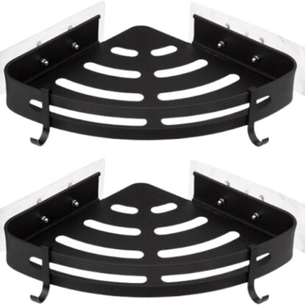 Blackalu Doucherek - Douchemand - Set van 2 - Badkamer Opbergrek - Zelfklevend Doucherek - Douche Plank Hoek - Zonder Boren - Aluminium - 29.2 x 23.5 x 4 cm - Zwart