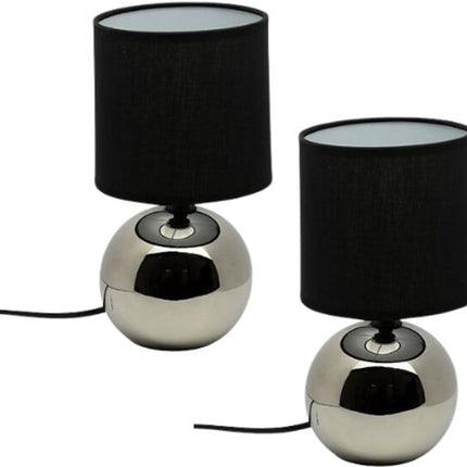Timéo Bol Tafellamp - Keramische Lamp - Set van 2 - Moderne Tafellamp met Kabel - Sfeerverlichting voor Woonkamer - Slaapkamer - Bureau - 25cm in Hoogte - Zilver
