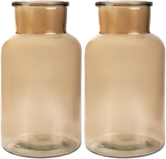Homla - Tenno Bloemenvaas - Set van 2 - Decoratieve Vaas - Modern Design - Groot Glazen Vaas voor Droogbloemen & Boeket- Scandinavisch Interieur - Stijlvolle Woonaccessoire - Ø14.5 x 25.5 cm - Beige