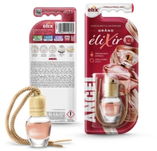Elix - Elixir Auto Luchtverfrisser - Houten Geurhanger - Interieur Parfum Auto - Luxe Air Freshener Flesje - Geurhanger Auto & Huis - 8ml - Angel