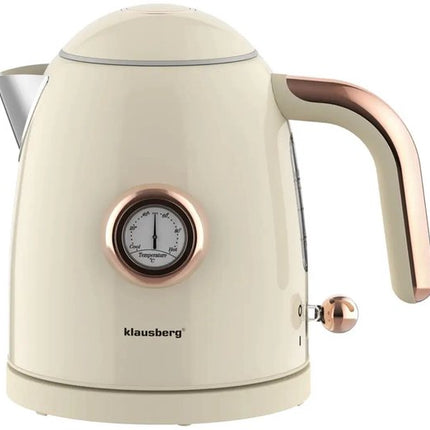 Klausberg - Waterkoker - Retro Waterkoker - Kleine Elektrische Waterkoker - Thee Waterkoker met Thermometer - Compacte Waterkoker Design - Keukenapparaat - 1L - 1200W - RVS - Crème