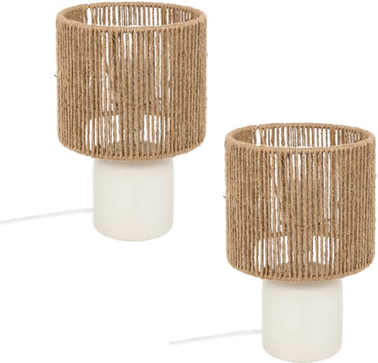 Koby Tafellamp - Set van 2 Tafellampen - Moderne Lamp E14 - Stalen & Keramische Tafellamp - Sfeerverlichting Woonkamer Slaapkamer - 16 x 16 x 24 cm - Wit