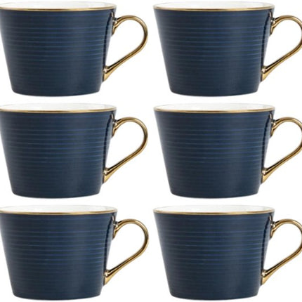 Homla - Renne Mok - Grote Koffiemok - Set van 6 - Theemok - Cappuccino Mok - Vaatwasser Bestendig - 450 ml - Keramiek - 15 x 12 x 9 cm - Donkerblauw