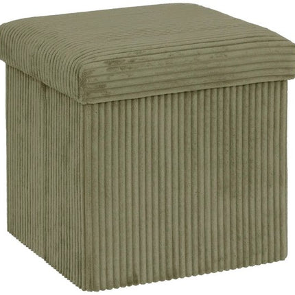 Atmosphera Hocker / Poef Essestial Ribcord - opvouwbaar - groen - MDF/polyester - 38 cm - met opbergruimte - extra zitplaatsen