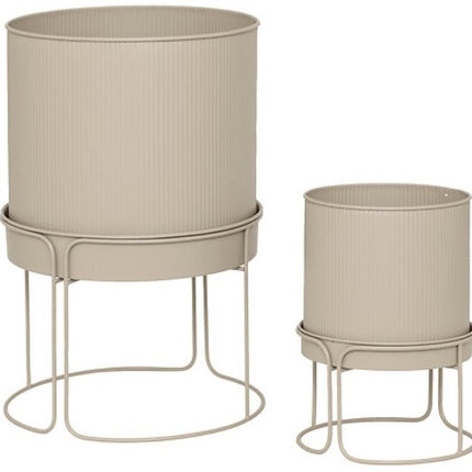 Aze Plantenbak Set - 2 Stuks - Moderne Plantenstandaard - Metalen Bloempotten op Standaard - Hoge Plantenpot Binnen - Bloempot Set met Waterafvoer - Ø30 x 44.3 cm - Beige