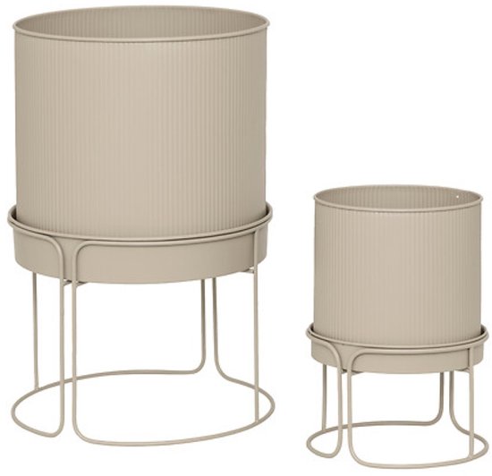 Aze Plantenbak Set - 2 Stuks - Moderne Plantenstandaard - Metalen Bloempotten op Standaard - Hoge Plantenpot Binnen - Bloempot Set met Waterafvoer - Ø30 x 44.3 cm - Beige