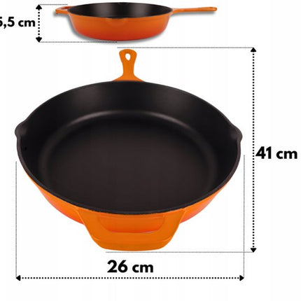 Hage - Gietijzeren Koekenpan - Geëmailleerde Bakpan - Inductie, Gas, Elektrisch & Keramisch - Ovenbestendig - Gelijkmatige Warmteverdeling - Duurzame Koekenpan voor 2-4 Personen - Ø26cm - Oranje