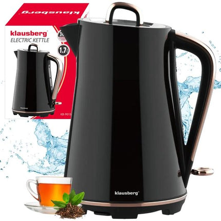 Klausberg - Waterkoker - Elektrische Waterkoker - Thee & Koffie Koker - Grote Waterkoker Snelkoker - Keuken Waterkoker Modern - 1.7L - RVS - 2200W - Zwart