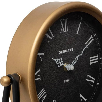 Atmosphera Tafelklok Roma - goud/zwart - H26 cm - Dia klok 21 cm - glas/metaal - op standaard