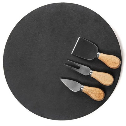Homla - B2STONE Draaiplateau Serveerplank met Mes - Leisteen Kaasplank - Draaiend Tapas Bord - Luxe Serveerplank Kaas - Borrelplank - Snack Plateau met Draaisysteem - Ø30cm - Zwart