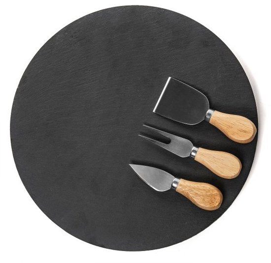 Homla - B2STONE Draaiplateau Serveerplank met Mes - Leisteen Kaasplank - Draaiend Tapas Bord - Luxe Serveerplank Kaas - Borrelplank - Snack Plateau met Draaisysteem - Ø30cm - Zwart