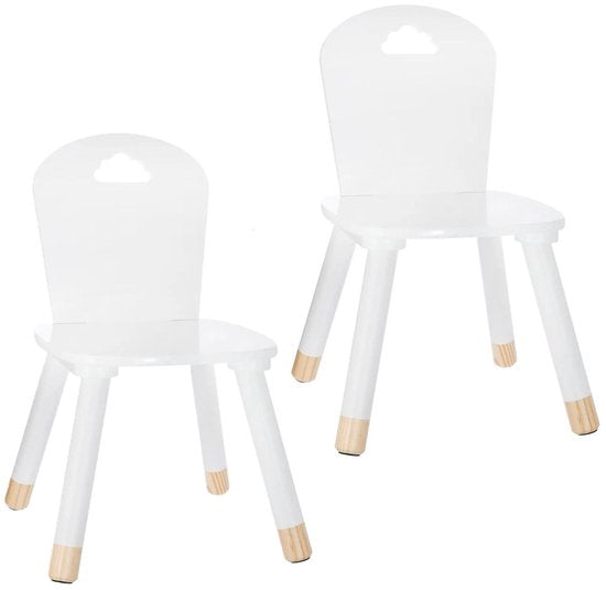 Atmosphera Kinder stoeltje - 2x - ivoor wit - hout - D30 x H50 cm - bijzet stoeltjes