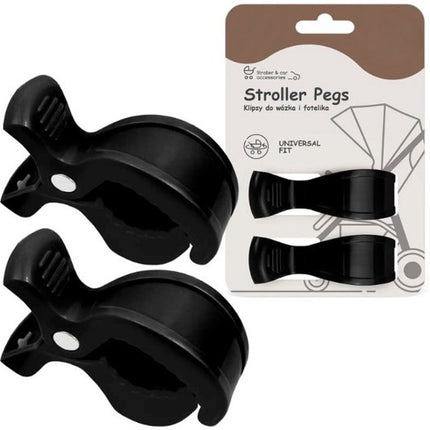 Sipo - Universele Kinderwagen Clips - Set van 2 - Stroller Pegs - Multifunctioneel ABS Klemmen - Baby Car Seat Clips - Sterke Veer Klem - 2kg Draagkracht - Kinderwagen Organizer Ophangsysteem - Universele Buggy Clips - 7.5 x 4.5 x 2.5 cm - Zwart