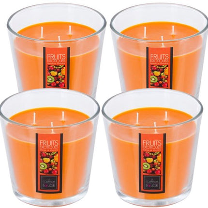 Geurkaars - Parfumkaars - Grote Geurkaars in Glazen Pot - Set van 4 - Exotic Fruit Geur - voor Luxe Woonaccessoire - 500g - 13,5 x 12,5 cm - Transparant