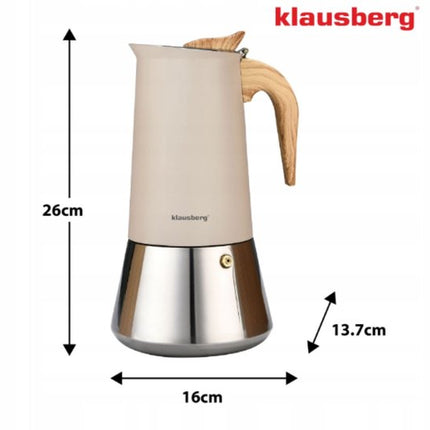 Klausberg Steel Espresso Koffiezetapparaat 600 ml - Inductie Moka Pot Roestvrijstaal - Koffiepercolator voor Espresso - Geschikt voor Inductie, Gas en Elektrisch - Model KB 7997