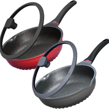 Hakal 3-in-1 wokpan set van 2 met glazen deksel, Ø28 cm, inductie, rood en grijs