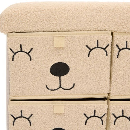 Atmosphera Kids Ezzio Opbergpoef met 4 lades - 39x38x50cm - Opvouwbaar - Beige