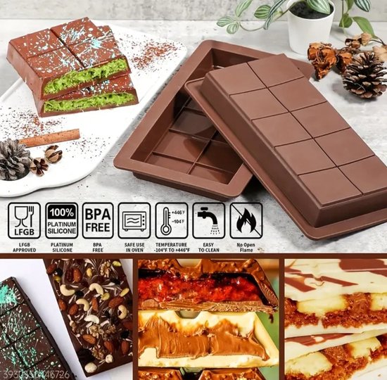 2 stuks extra grote siliconen chocolade mal voor het maken van dubai chocolade