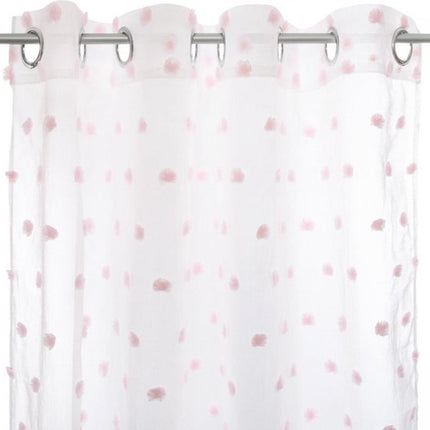 Gordijn Met Pompom - Wit - Roze - 140 x 240 cm