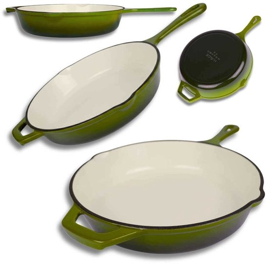 Hage - Koekenpan - Geëmailleerde Gietijzeren Koekenpan - Cast Iron Frying Pan - Geschikt voor Inductie, Gas & Oven - Ø26 cm - Olijfgroen