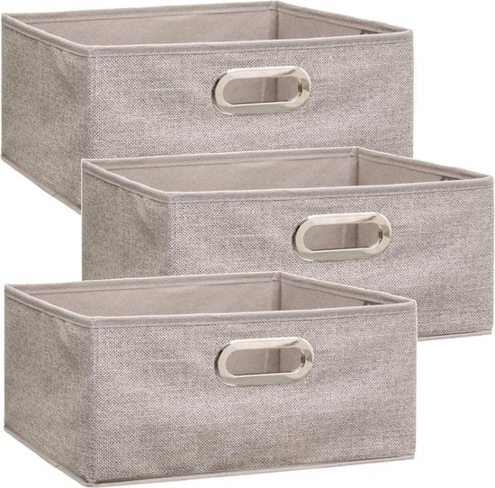 5five opbergmand beige van linnen - set van 4 stuks - 14 liter - 31 x 31 x 15 cm