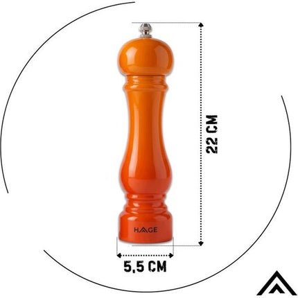 Hage - Handmatige Peper- en Zoutmolens - Peper & Zout - Keramisch Maalwerk - Verstelbare Maalgraad - 100 ml - Ø5.5 x 22 cm - Oranje