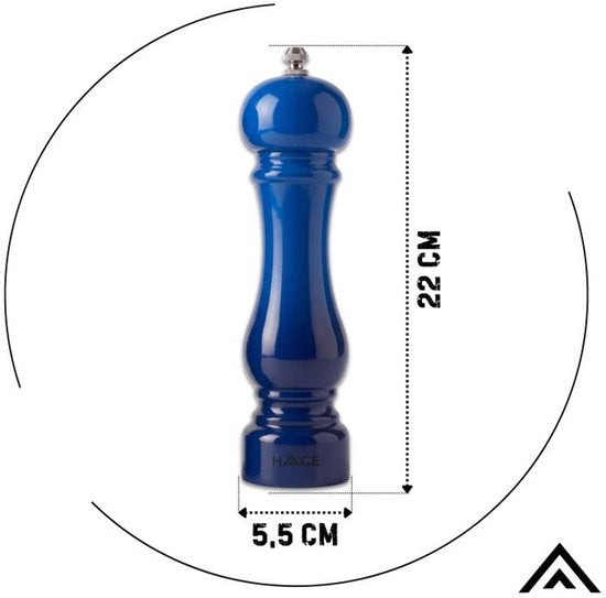 Hage - Handmatige Peper- en Zoutmolens - Peper & Zout - Keramisch Maalwerk - Verstelbare Maalgraad - 100 ml - Ø5.5 x 22 cm - Blauw