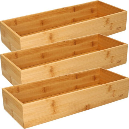 5Five Bestekbak/keuken organizer - Set van 3x stuks - 1-vaks - Tidy Smart - bamboe hout - 38 x 15 x 7 cm