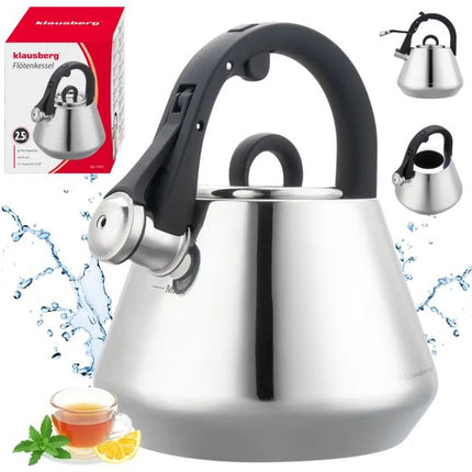 Klausberg 7947 - Fluitketel met fluit - 2.5 liter - RVS - zilverkleurig