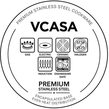 Vcasa 3-delige stoompan set 20 cm met glazen deksel, rvs