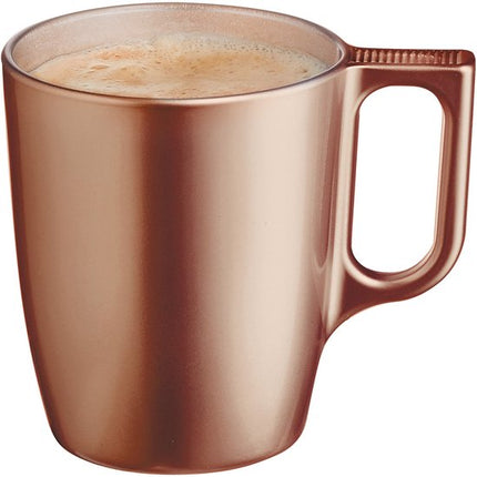 Luminarc Koffiemokken Monaco - 4x stuks - Hard Glas - caramel bruin - 250 ml - 9 cm - Flashy metallic finish