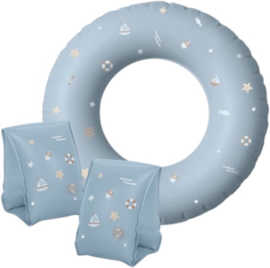 Sipo - Zwemaccessoiresset - Zwembandjes & Zwemband - voor Kinderen 3-6 Jaar - Opblaasbare Zwemvleugels - Zwemring Kind - Zwemhulpmiddel - Geschikt voor 15-30 kg - Zwemaccessoires voor Peuters - PVC - Blauw