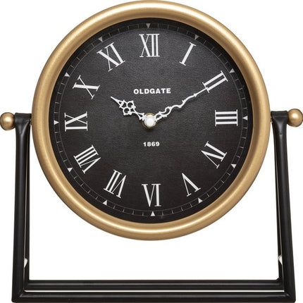 Atmosphera Tafelklok Roma - goud/zwart - H26 cm - Dia klok 21 cm - glas/metaal - op standaard