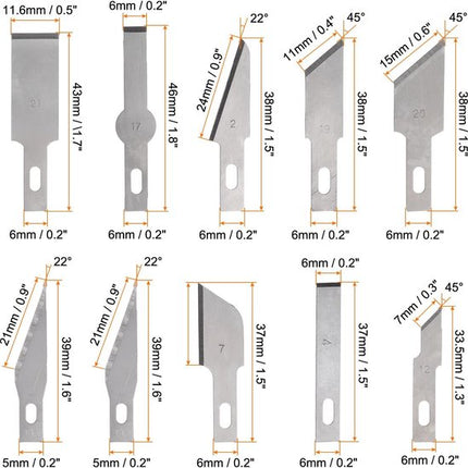 13-Delige Precision Hobby Messen Set - DIY Snij- en Graveermessen - Hoge Koolstofstaal Bladen - Aluminium Handvat - Hobbymes Set voor Knutselen, Modelbouw en Papier Snijden - 15.5 x 11.5 x 2 cm - Zilver - Scalpelset - Scalpel