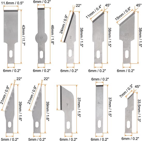 13-Delige Precision Hobby Messen Set - DIY Snij- en Graveermessen - Hoge Koolstofstaal Bladen - Aluminium Handvat - Hobbymes Set voor Knutselen, Modelbouw en Papier Snijden - 15.5 x 11.5 x 2 cm - Zilver - Scalpelset - Scalpel