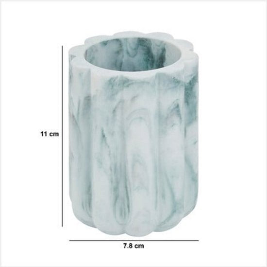 Marby Tandborstelhouder Wit - Marmerlook - Polyresin - Diameter 7,8 cm x Hoogte 11 cm - Beker voor bij de wasbak -