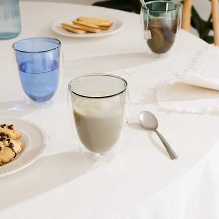 Dubbelwandige Glazen Mokken Set van 2 - 350 ml - Isolerende Theemok of Koffiemok Zonder Oor - Dubbelwandig Glas - Grijs