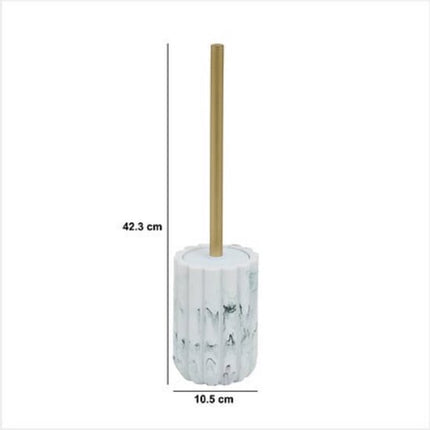Marby WC-borstel Set Wit - Marmerlook - Polyresin - Diameter 10,5 cm x Hoogte 42,3 cm - Toiletborstel met houder