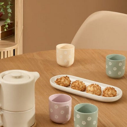 Margot Espressokopjes Set van 4 - Zachte Bloemetjes Print - 10 cl - Incl. 2x Groen, 1x Roze, 1x Geel